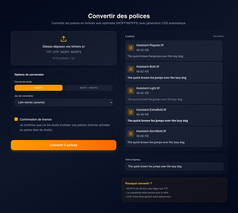 Aperçu du convertisseur de polices