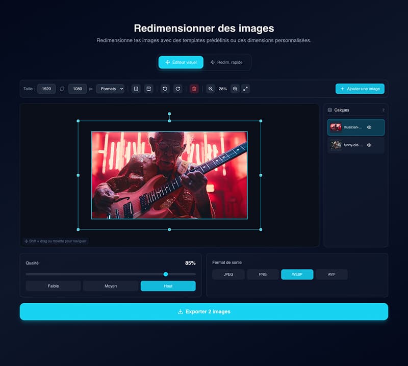 Aperçu de l'outil de redimensionnement