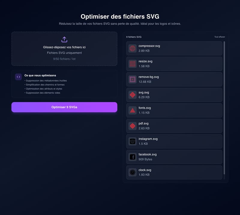 Aperçu de l'outil d'optimisation SVG